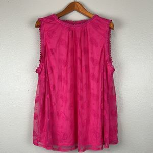 Torrid Ruffle Mock Neck Tank Pineapple Embroidery 3XL